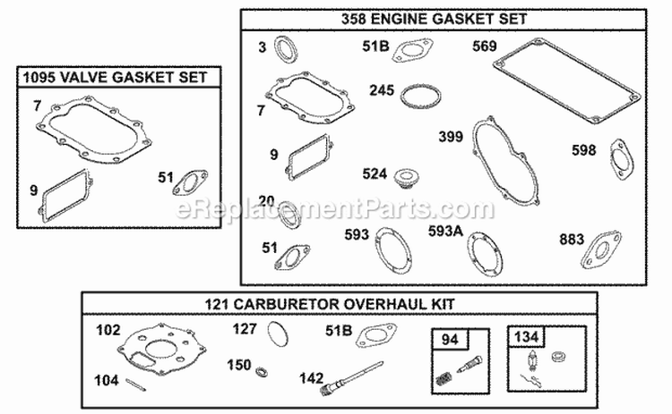Engine Carburetor Valve Gasket Sets Diagram and Parts List for 32K437-0112-01  Briggs and Stratton Engine